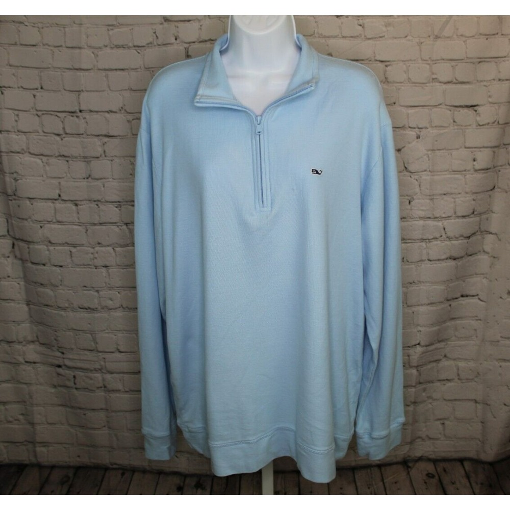 Vineyard Vines Sweater Men's‎ L Blue 1/4 Zip Pullover Pima Cotton Golf Whale